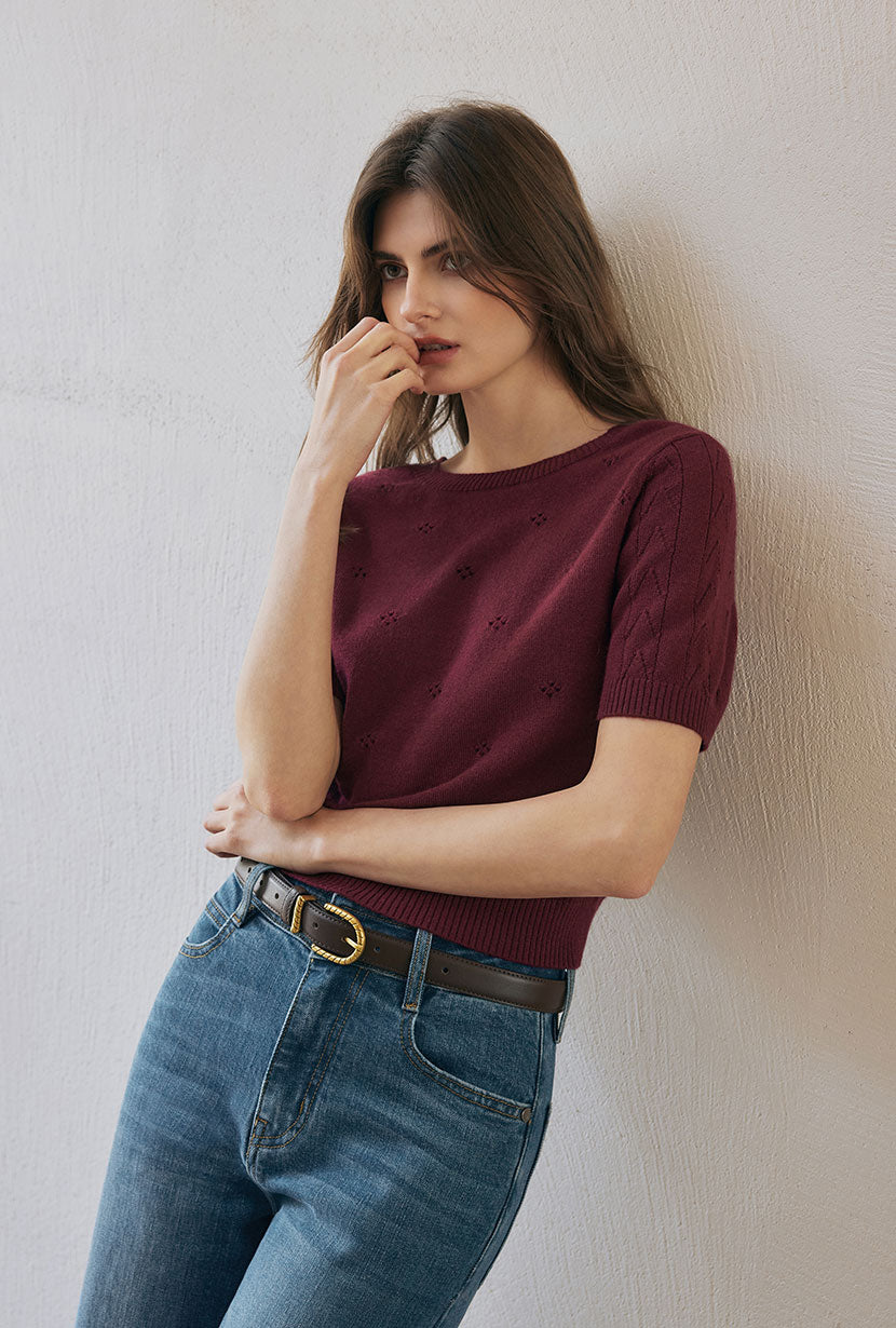 Petite Studio's Basti Reversible Merino Wool Cardigan in Burgundy 