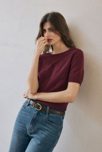 Petite Studio's Basti Reversible Merino Wool Cardigan in Burgundy 