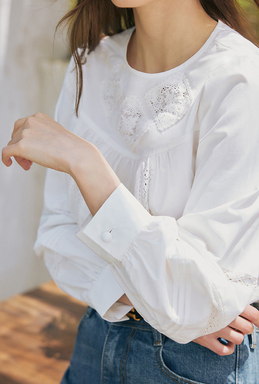 Petite Studio's Julian Appliqué Cotton Blouse in Ivory