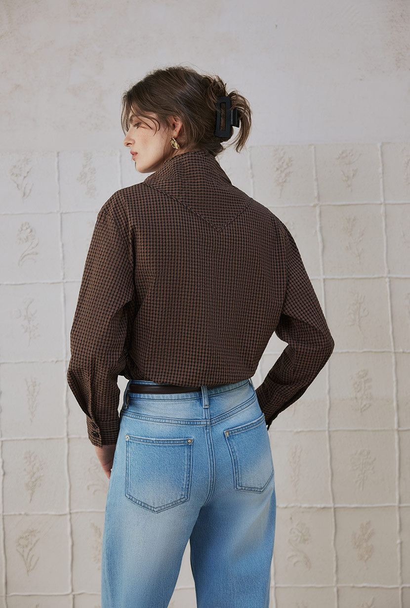 Petite Studio's Finn Cotton Scarf Shirt in Brown 