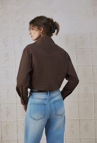Petite Studio's Finn Cotton Scarf Shirt in Brown 