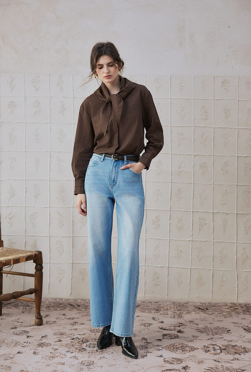Petite Studio's Finn Cotton Scarf Shirt in Brown 