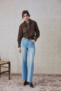 Petite Studio's Finn Cotton Scarf Shirt in Brown 