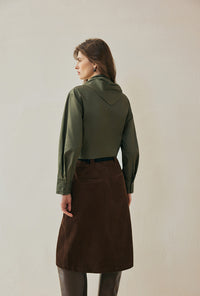 Petite Studio's Finn Cotton Scarf Shirt in Moss Green