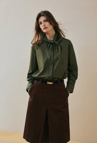 Petite Studio's Finn Cotton Scarf Shirt in Moss Green