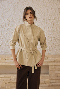 Petite Studio's Alexie Cotton Robe Shirt in Khaki Striped