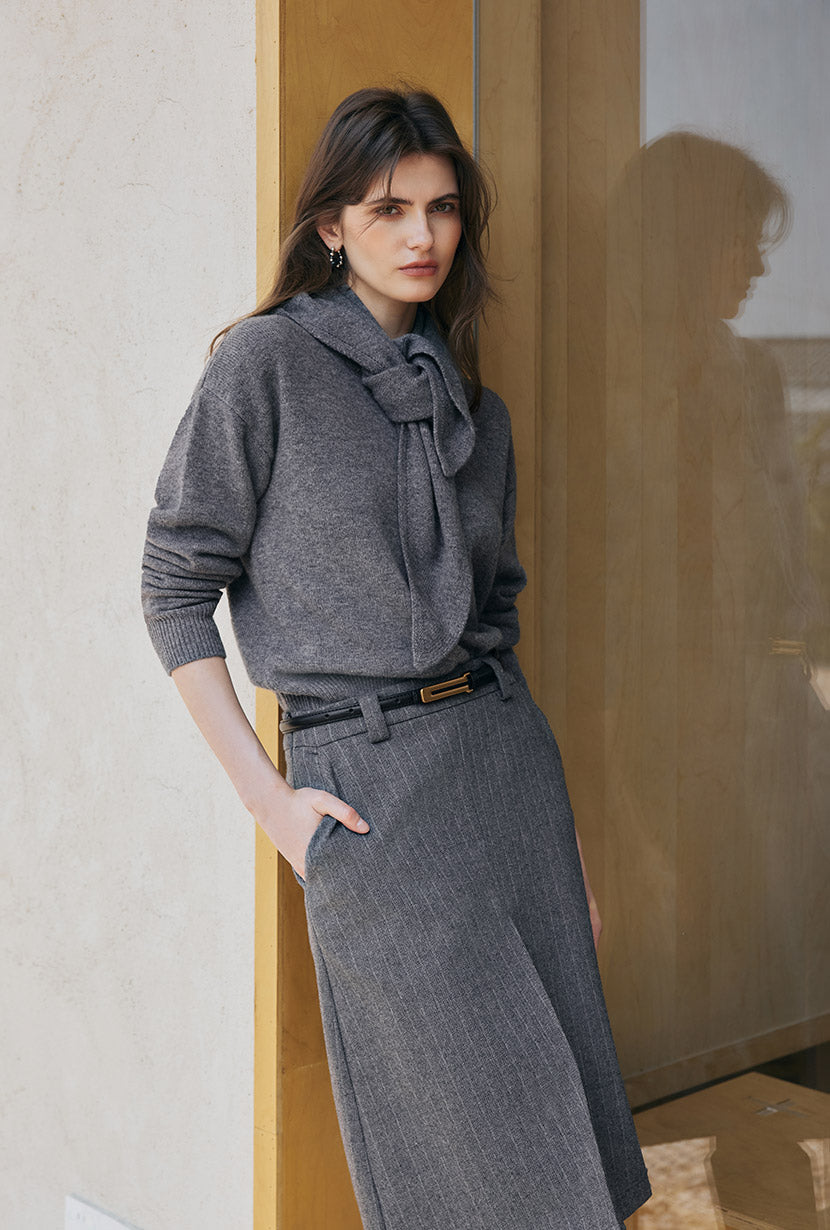 Petite Studio's Nori Merino Wool Scarf Sweater in Grey
