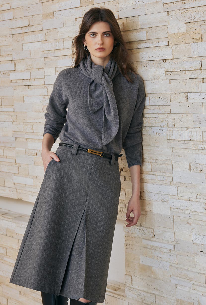 Petite Studio's Nori Merino Wool Scarf Sweater in Grey