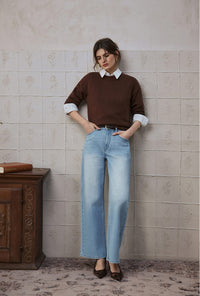 Petite Studio's Nori Merino Wool Scarf Sweater in Chocolate