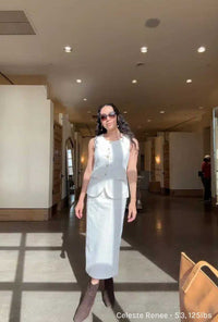 Petite Studio NYC's Teigan Linen Pencil Skirt in White