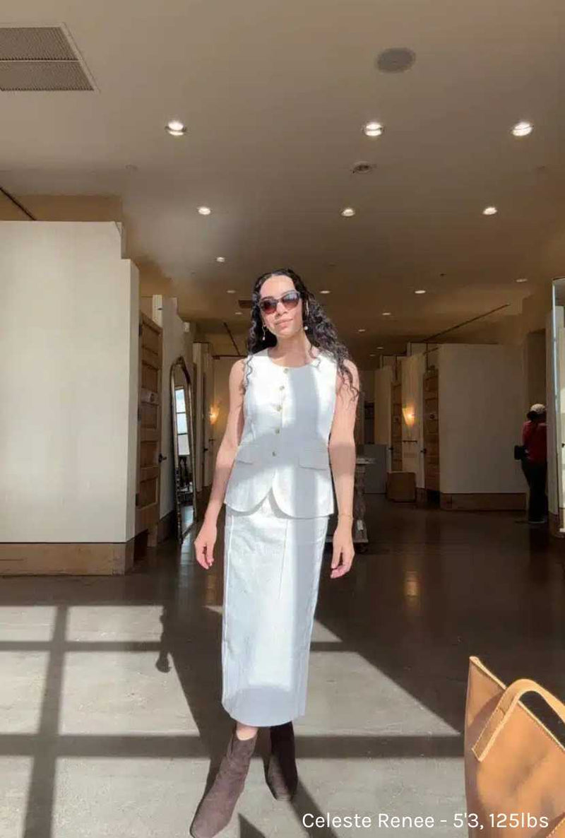 Petite Studio NYC's Teigan Linen Pencil Skirt in White