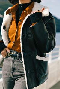 Petite Studio's  Marron Reversible Jacket in Faux Teddy Fur & Leather