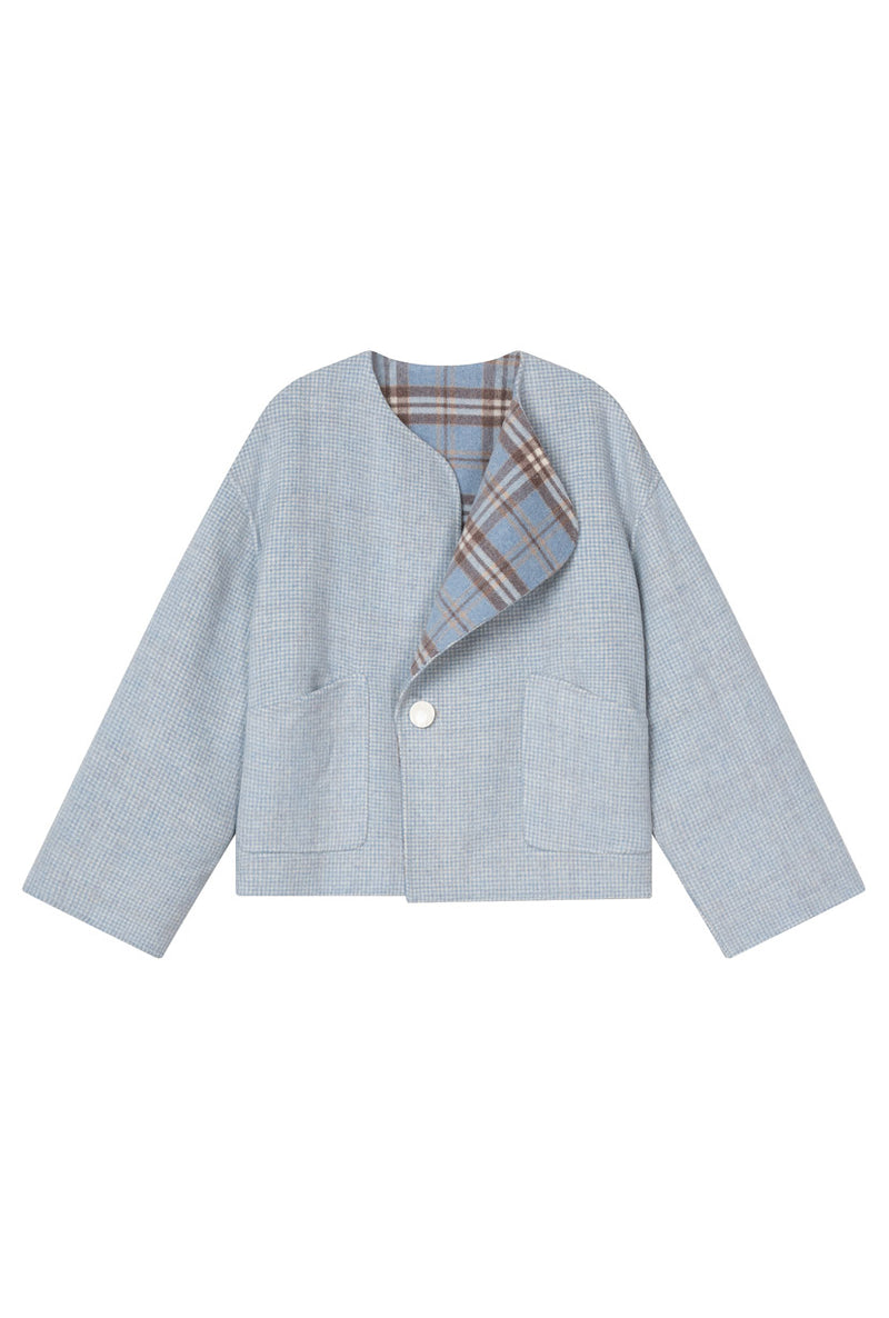 Petite Studio's Maeve Reversible Wool Jacket in Blue Plaid