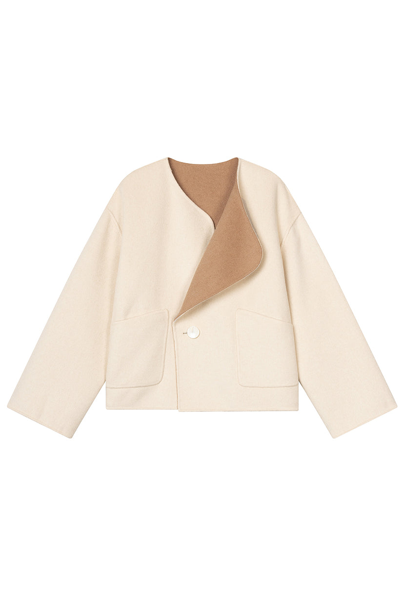 Petite Studio's Reversible Wool Jacket in Ivory & Camel