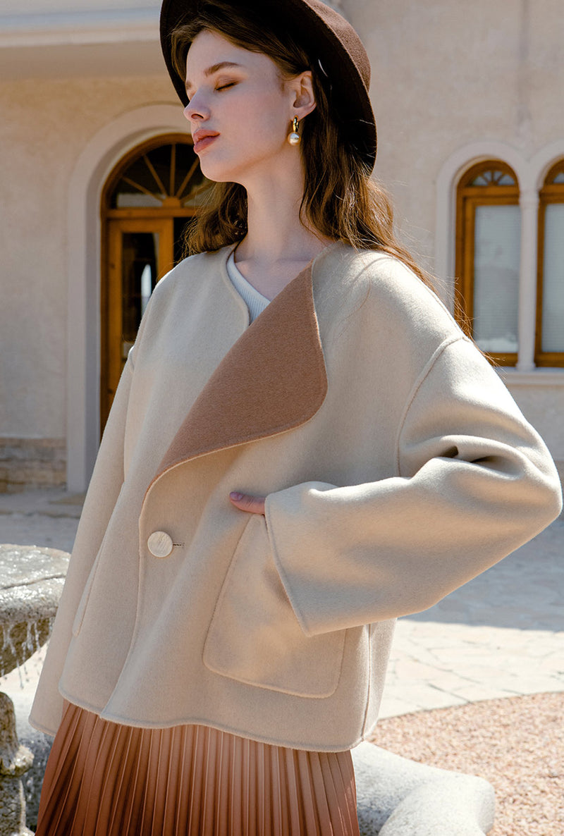 Petite Studio's Reversible Wool Jacket in Ivory & Camel