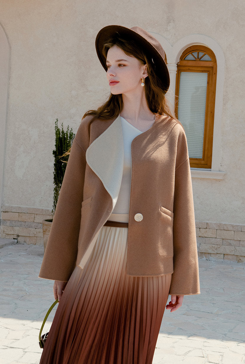 Petite Studio's Reversible Wool Jacket in Ivory & Camel