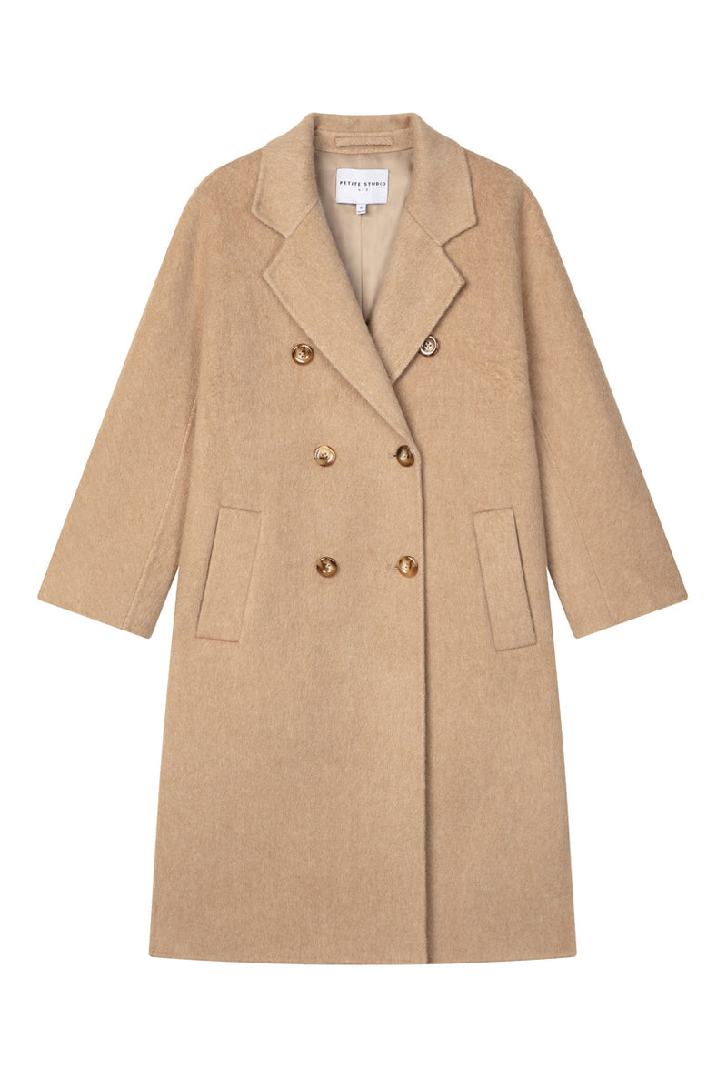 Petite Studio's Harriet Double-Breasted Wool Coat in Camel