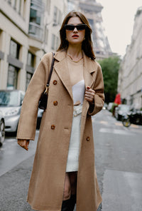 Petite Studio's Harriet Double-Breasted Wool Coat in Camel