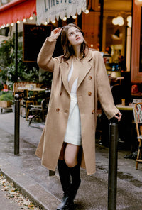 Petite Studio's Harriet Double-Breasted Wool Coat in Camel