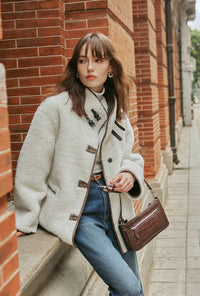 Petite Studio's Keisha Reversible Faux Fur & Leather Jacket in Ivory and Tawny