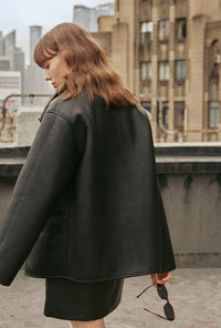 Petite Studio's Keisha Reversible Faux Fur & Leather Jacket in Black and Brown
