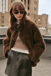 Petite Studio's Keisha Reversible Faux Fur & Leather Jacket in Black and Brown