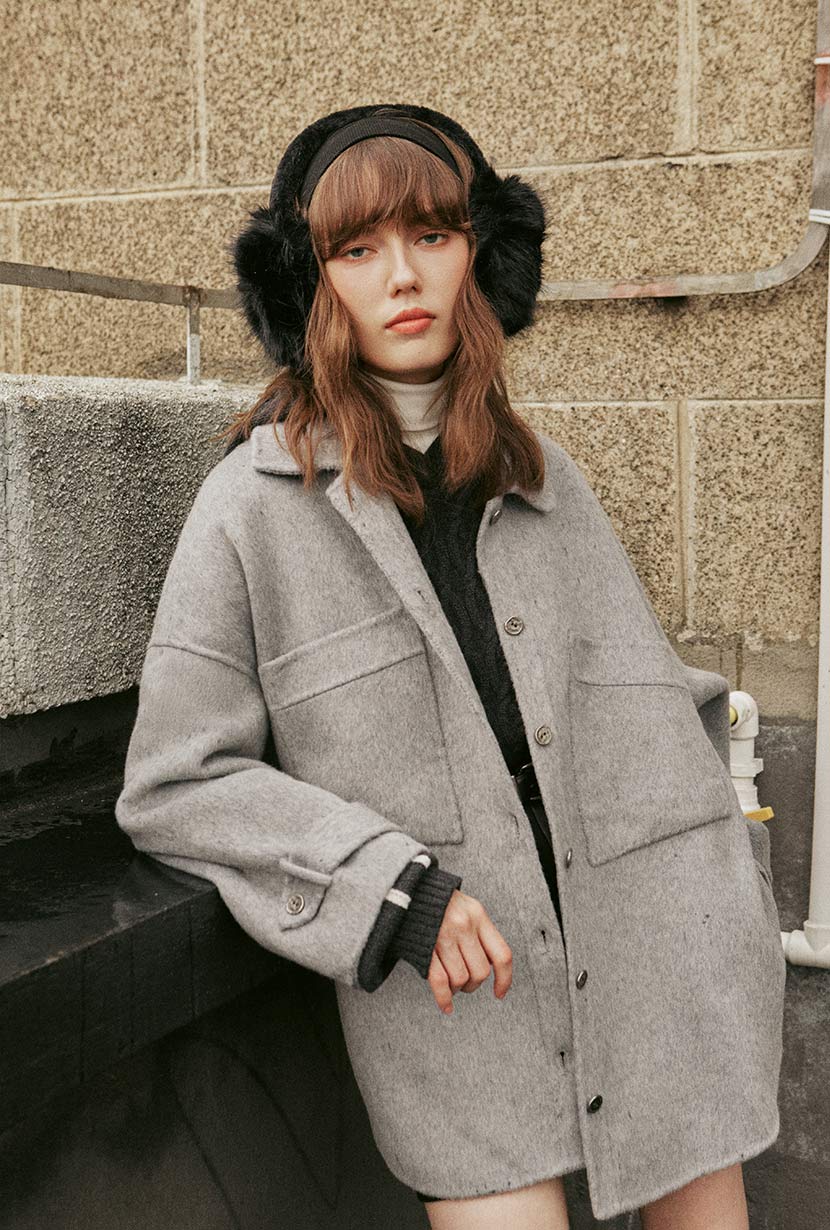 Petite Studio's Newton Oversized Wool Jacket in Gray