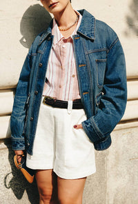 Petite Studio NYC's Moxie Denim Jacket in Dark Indigo