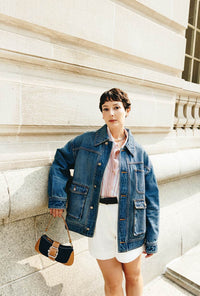 Petite Studio NYC's Moxie Denim Jacket in Dark Indigo