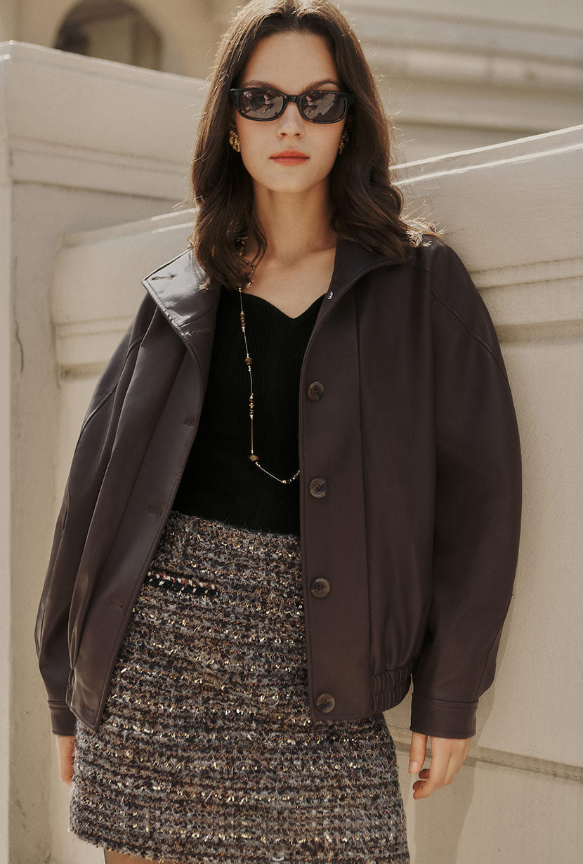 ジャケット・アウター shetokyo ashley Petite Studio's Ashley Oversized Faux Leather Jacket in Dark