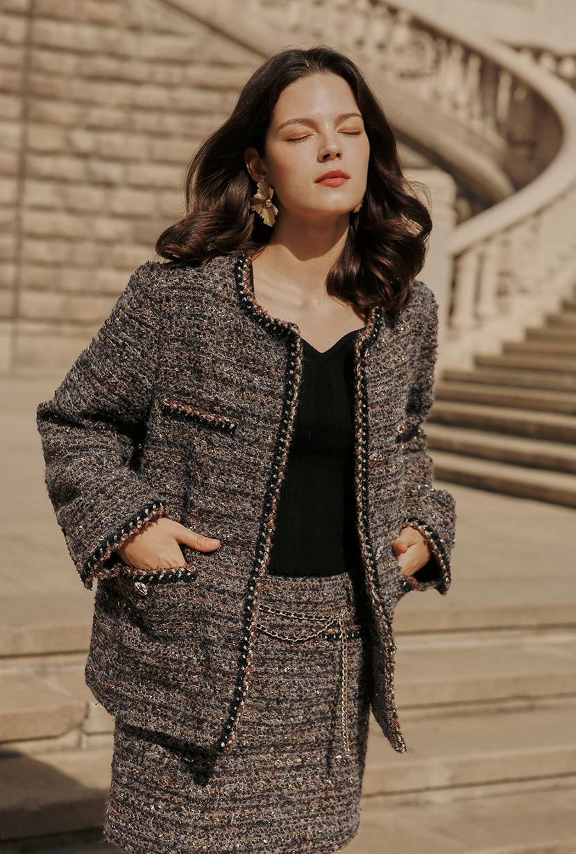 Petite Studio's Charmaine Oversized Wool Tweed Coat in Charcoal