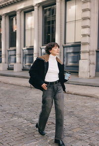 Petite Studio's Carter Corduroy Down Jacket in Black
