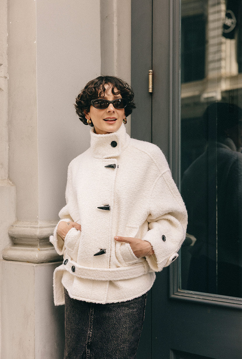 Petite Studio's Cole Wool Short Coat in Ivory - Petite Clothing