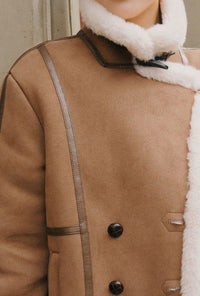 Petite Studio's Callen Suede and Fur Faux Shearling Coat in Tawny