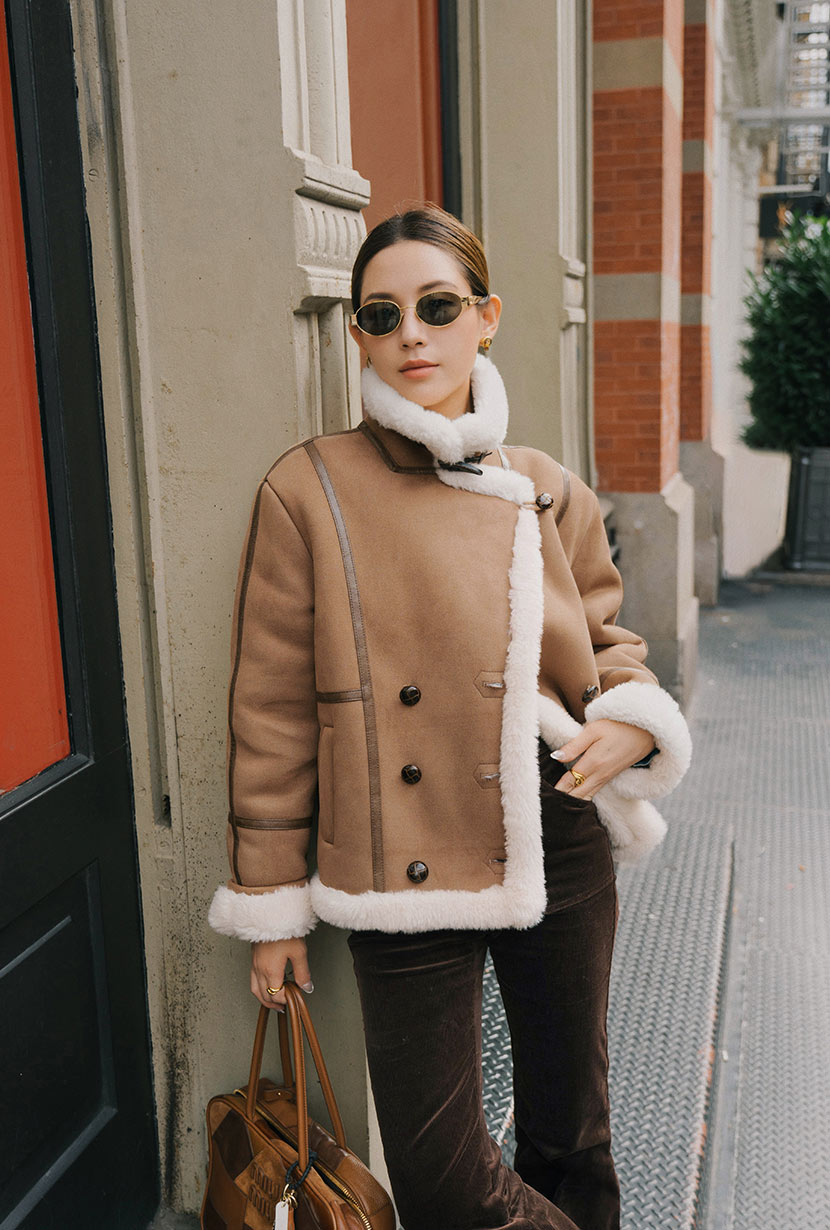 Petite Studio's Callen Suede and Fur Faux Shearling Coat in Tawny