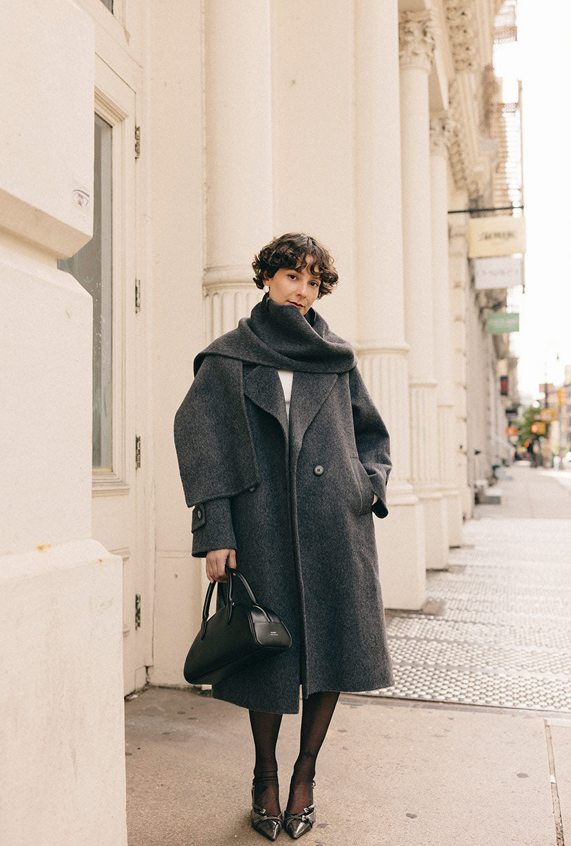 Cristaseya【OVERCOAT WITH SCARF】 Petite Coat Grey | Petite