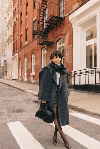 Carina Wool & Silk Scarf Coat - Chocolate