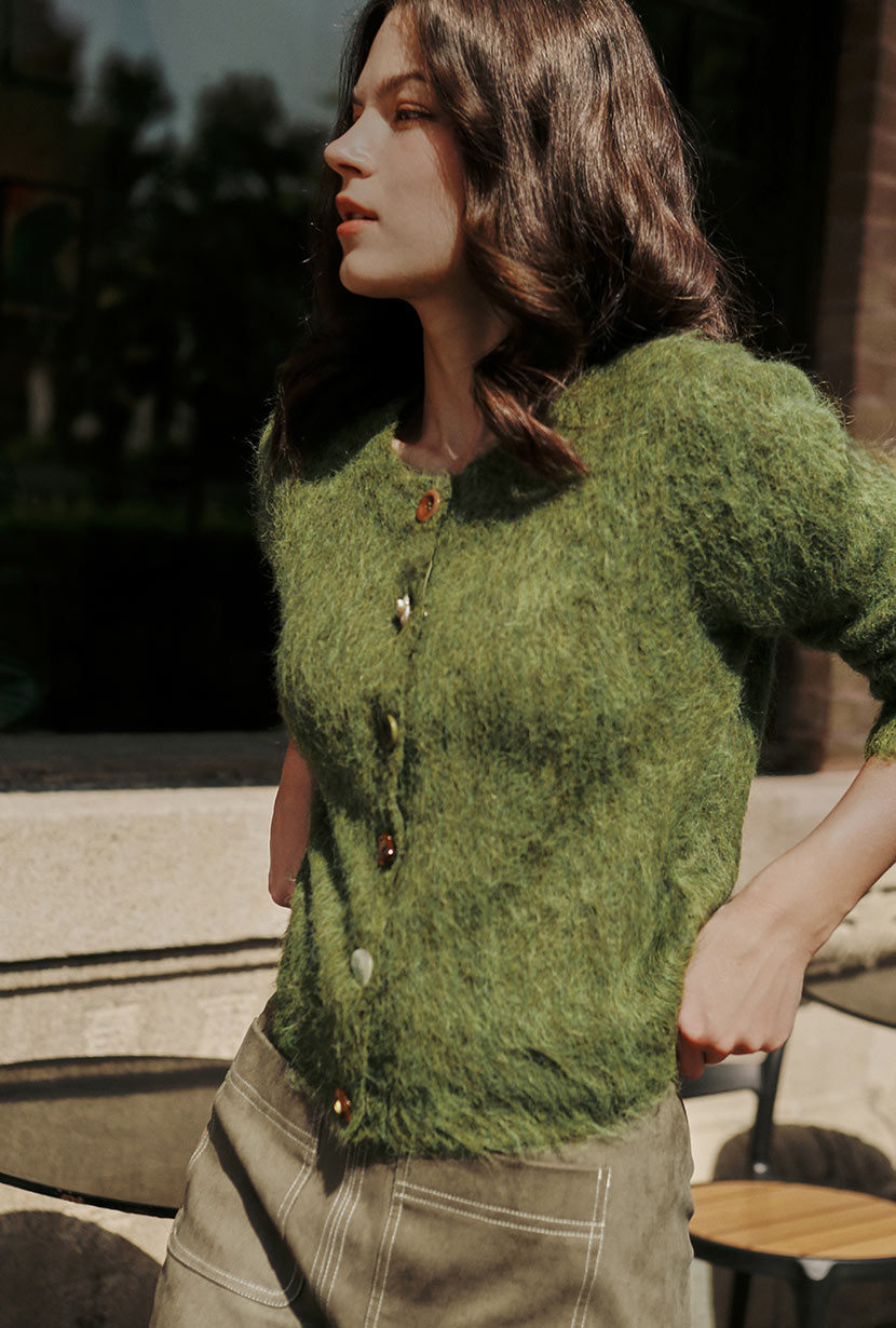 Petite Studio's Brayden Alpaca Cardigan in Olive Green - Petite