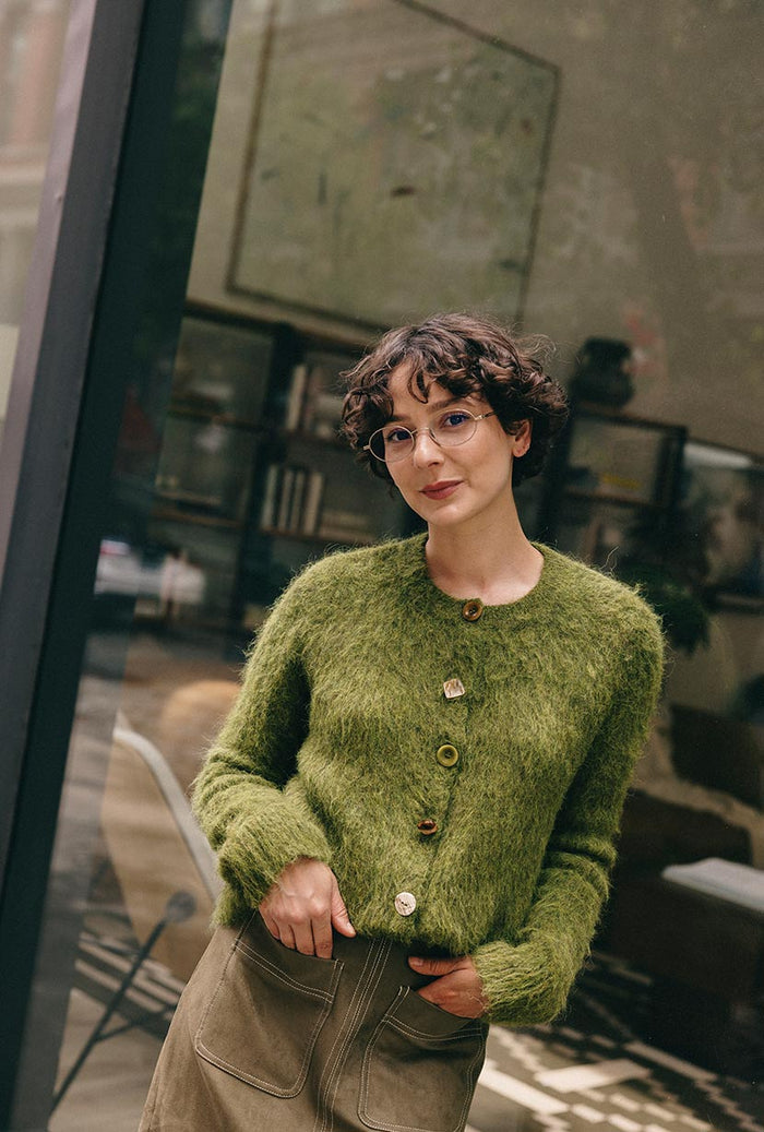 Petite Studio's Brayden Alpaca Cardigan in Olive Green