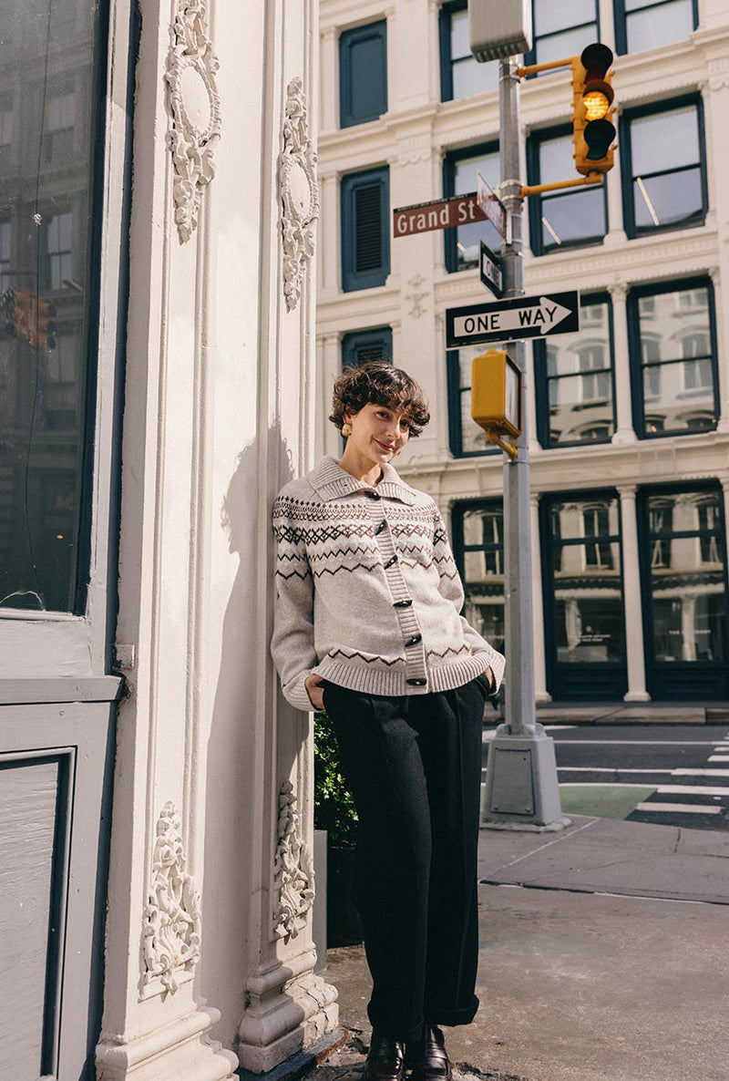 Petite Studio's Cohen Fair Isle Wool Cardigan in Beige 