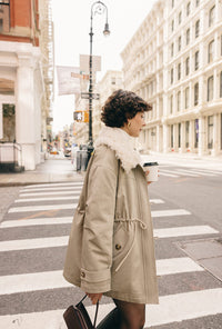 Petite Studio's Candice Faux Fur Parka Coat in Sand