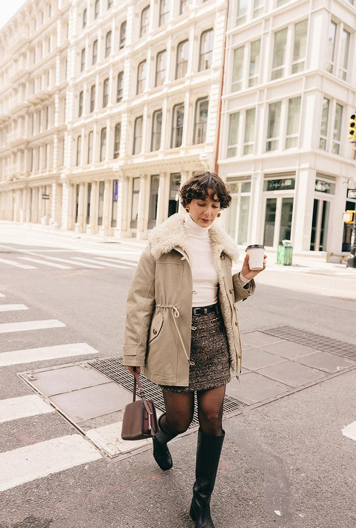 Petite Studio's Candice Faux Fur Parka Coat in Sand