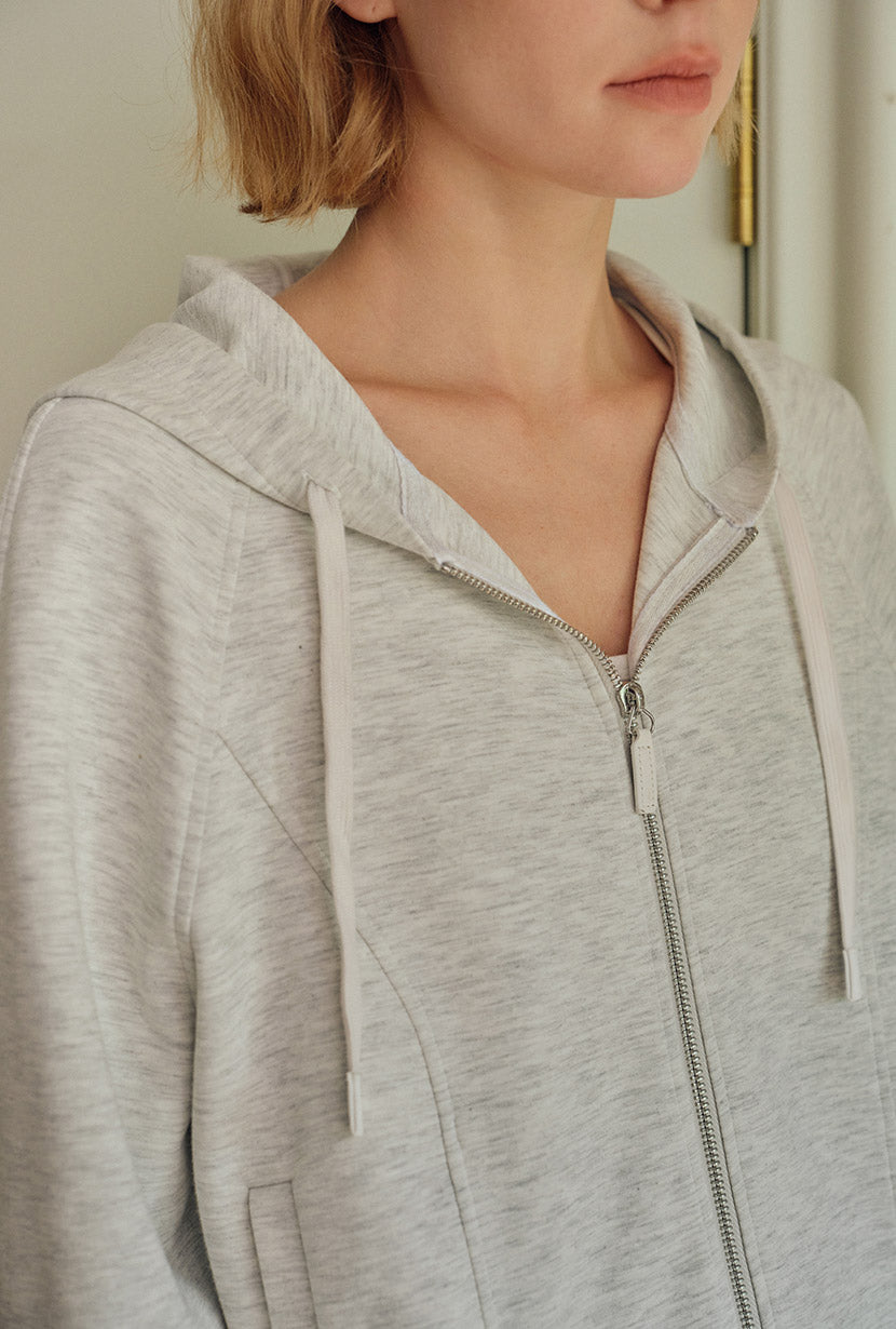 Petite Studio's Colby Cotton Zip-Up Hoodie in Heather White 
