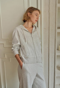 Petite Studio's Colby Cotton Zip-Up Hoodie in Heather White 
