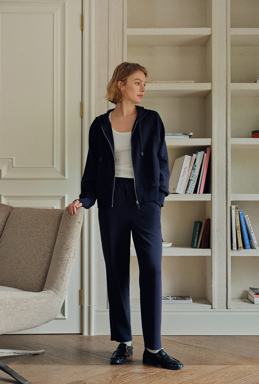 Petite Studio's Colby Cotton Zip-Up Hoodie in Navy