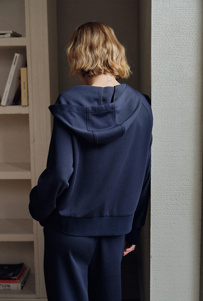 Petite Studio's Colby Cotton Zip-Up Hoodie in Navy