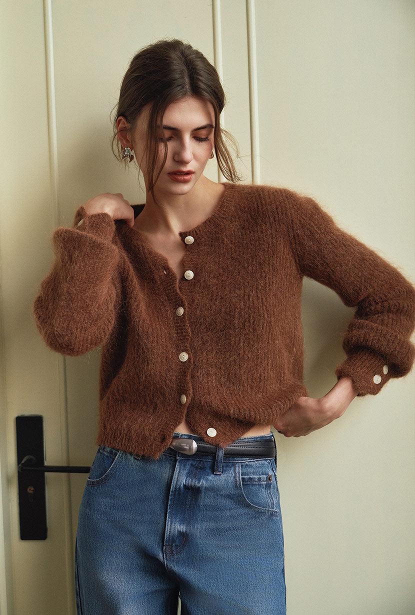 Petite Studio's Bellamy Mohair Cardigan in Brown - Petite Clothing