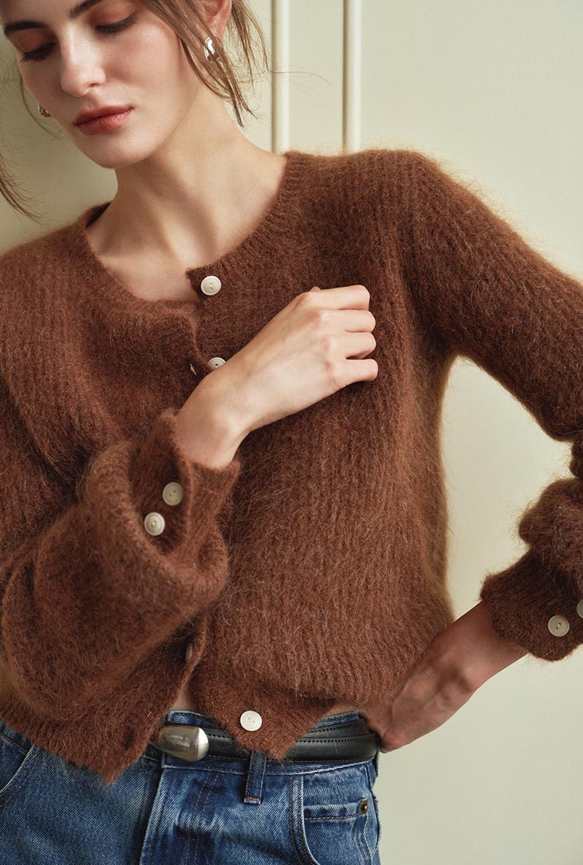 Petite Studio's Bellamy Mohair Cardigan in Brown - Petite Clothing