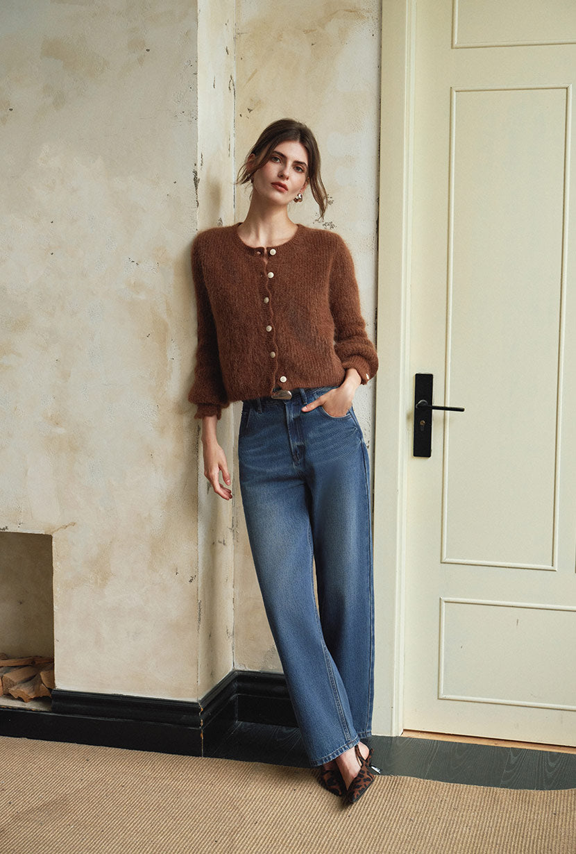Petite Studio's Bellamy Mohair Cardigan in Brown - Petite Clothing