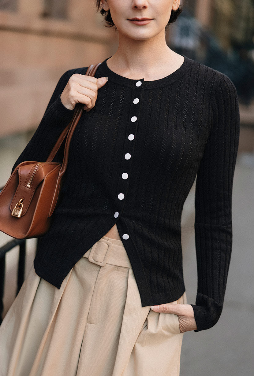 トップス andmary Anita button knit tops black Petite Studio's Delsie Cotton Knit Top in Black - Petite Clothing